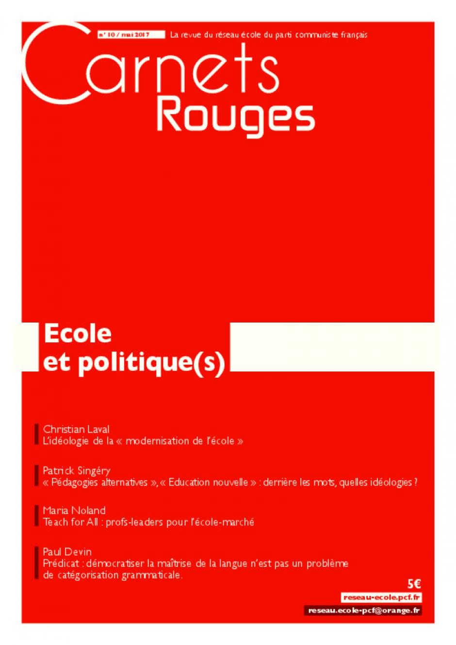Carnets rouges n°10, revue du réseau école : Ecole et politique